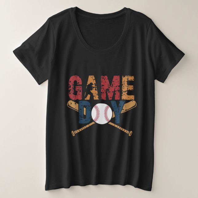 Game Day Baseball Graphic Plus Size T-Shirt (Design Front)
