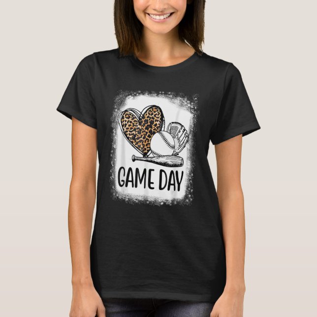 Game Day Baseball With Leopard Heart Soccer Mum Ma T-Shirt (Front)