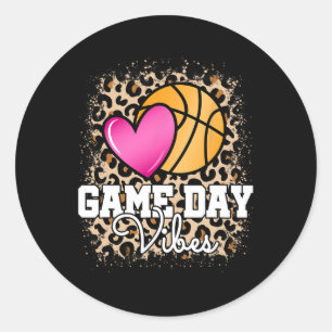 Game Day Basketball Leopard Print Women Girls Bask Classic Round Sticker