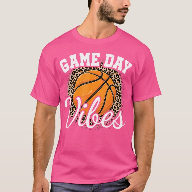 Game Day Basketball Leopard Print Women Girls Bask T-Shirt (Front)