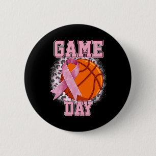 Game Day Breast Cancer Awareness Basketball Tackle 6 Cm Round Badge