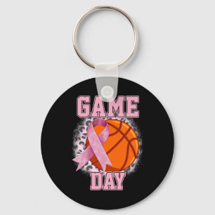 Game Day Breast Cancer Awareness Basketball Tackle Key Ring