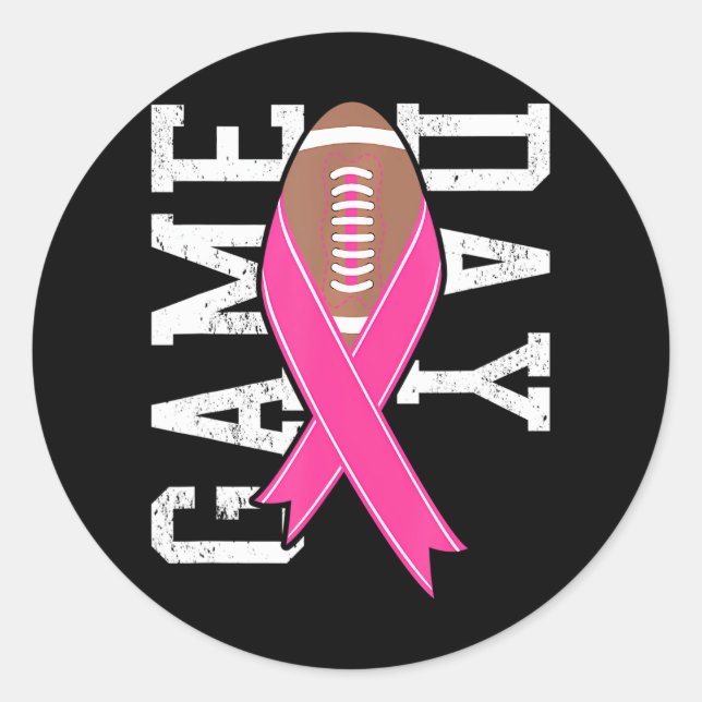Game Day Breast Cancer Awareness Pink Football Classic Round Sticker (Front)
