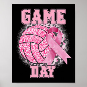 Game Day Breast Cancer Awareness Pink Volleyball  Poster