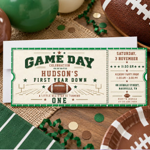 Game Day First Year Down Football 1st Birthday boy Invitation