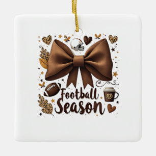 Game Day Football Bow Coquette Football Season Ceramic Ornament