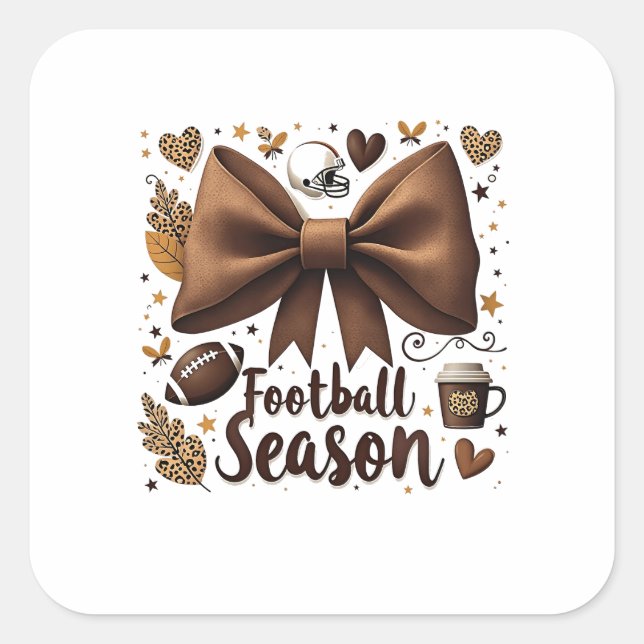 Game Day Football Bow Coquette Football Season  Square Sticker (Front)