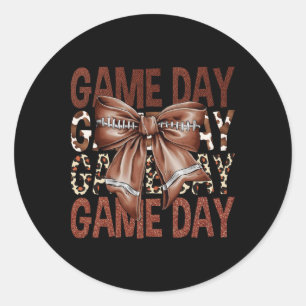 Game Day Football Bow Leopard Women Girls Kids  Classic Round Sticker
