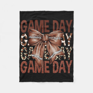 Game Day Football Bow Leopard Women Girls Kids Fleece Blanket