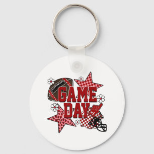 Game Day Football Chequered Team Spirit Touchdown Key Ring