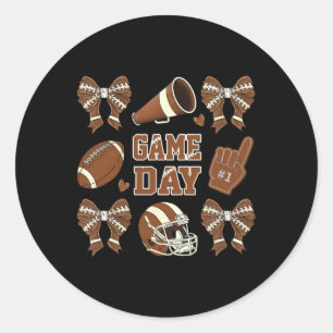 Game Day Football Coquette Bow Football Mum Women Classic Round Sticker