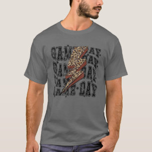 Game Day Football Leopard Lightning Bolt Football T-Shirt