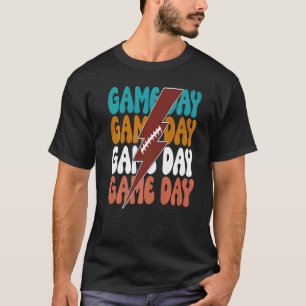 Game Day Football Lightning Bolt Groovy Team Spor T-Shirt