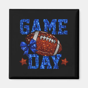 Game Day Football Season Football Mama Blue Bow Ch Magnet
