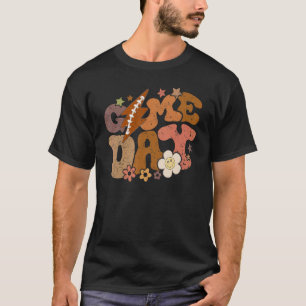 Game day retro groovy football lightning bolt foot T-Shirt