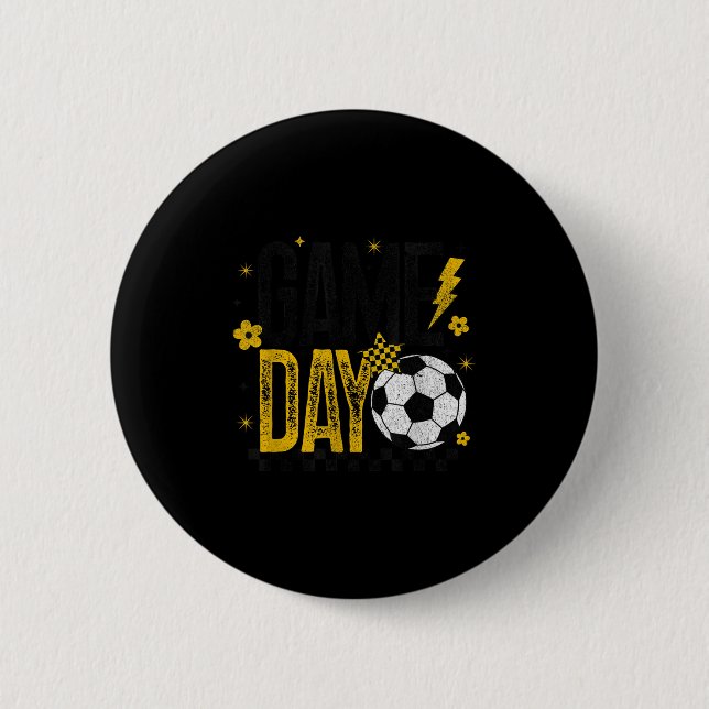 Game Day Retro Soccer Season Black &amp; Yellow Go 6 Cm Round Badge (Front)