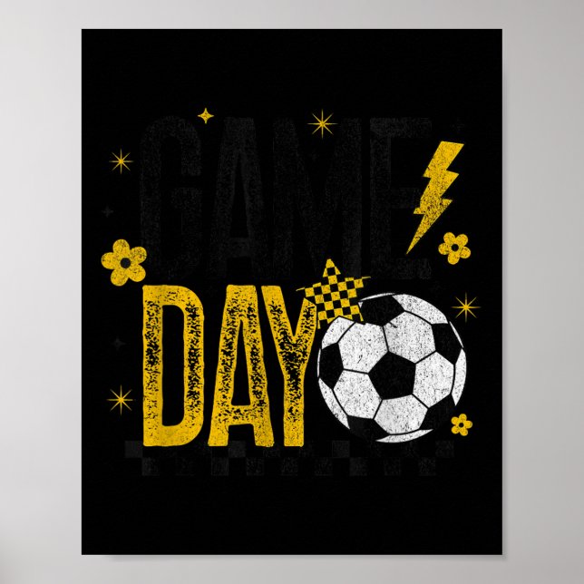 Game Day Retro Soccer Season Black &amp; Yellow Go Poster (Front)