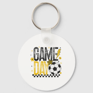 Game Day Retro Soccer Season Black And Yellow Gold Key Ring