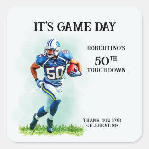 Game Day Running American Football 50th birthday Square Sticker