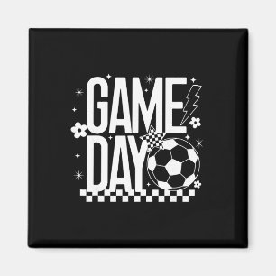 Game Day Soccer Season Mom Retro Checkered Lightni Magnet