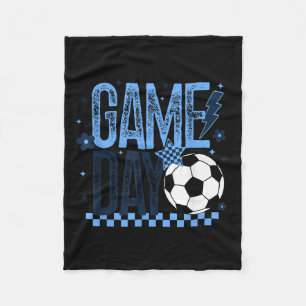 Game Day Soccer Season Retro Light Blue Checkered Fleece Blanket