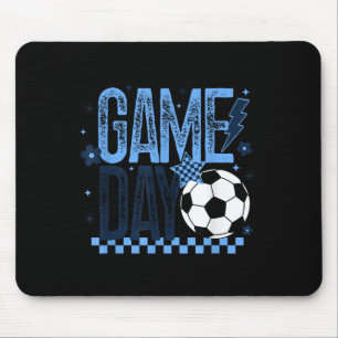 Game Day Soccer Season Retro Light Blue Chequered Mouse Pad