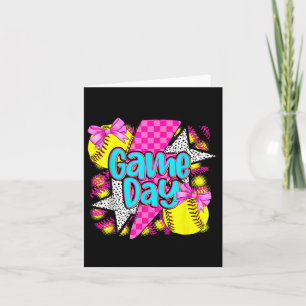 Game Day Softball Lighning Coquette Bow Funny Soft Card