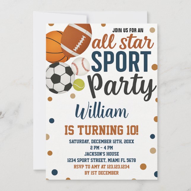 Game Day Sports Birthday Invitation (Front)