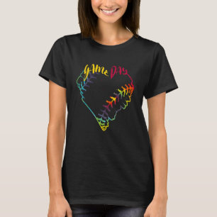 Game Day Tie Dye Softball Heart Softball Baseball  T-Shirt