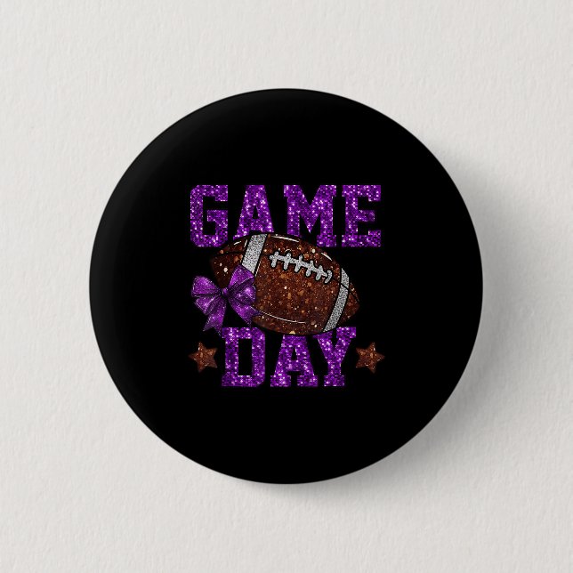 Game Day Touchdown Football Mum Girls Go Cheer Pur 6 Cm Round Badge (Front)