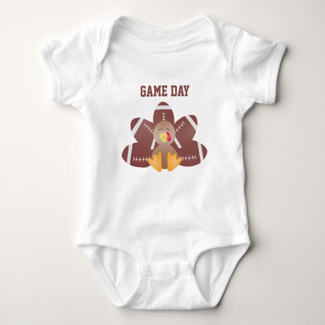 Game Day Turkey Football Feathers Baby Bodysuit (Front)