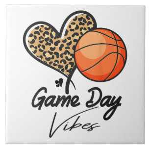 Game Day Vibes Basketball Mum Heart Leopard Tile