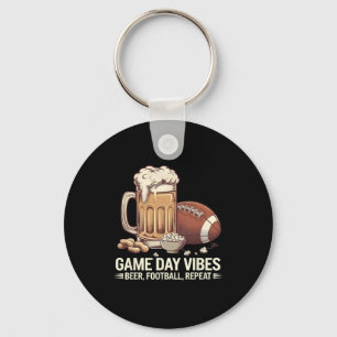 Game Day Vibes Beer Football Repeat Funny Sports C Key Ring
