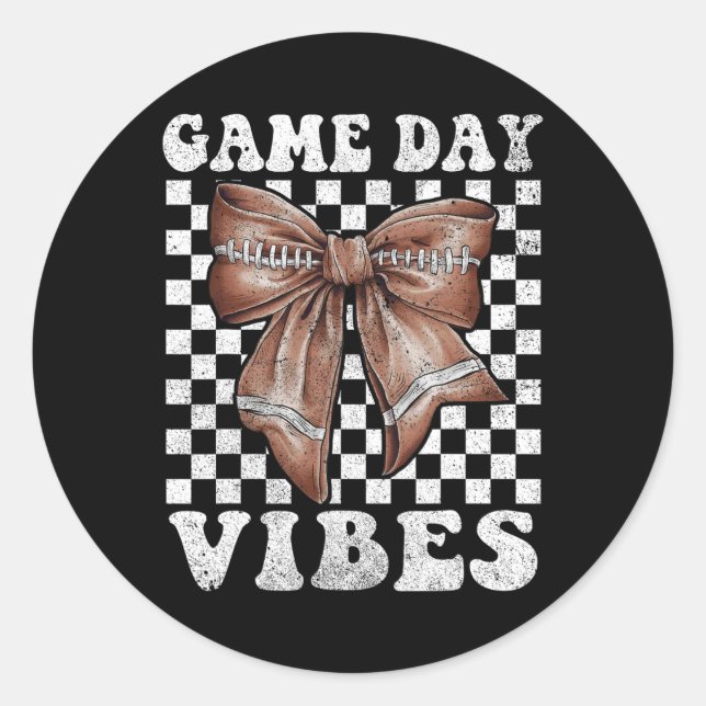 Game Day Vibes Coquette Bow Football Mama Football Classic Round Sticker (Front)