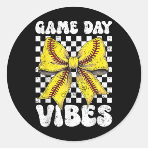 Game Day Vibes Coquette Bow Softball Mama Softball Classic Round Sticker