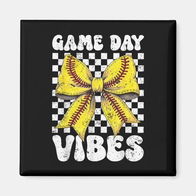 Game Day Vibes Coquette Bow Softball Mama Softball Magnet (Front)