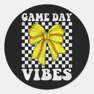 Game Day Vibes Coquette Bow Softll Mama Softll Gir Classic Round Sticker