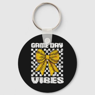 Game Day Vibes Coquette Bow Softll Mama Softll Gir Key Ring