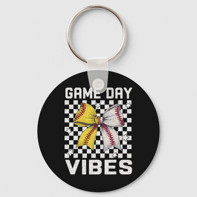 Game Day Vibes Coquette Bow Softll Mama Softll Gir Key Ring (Front)