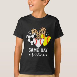 Game Day Vibes Funny Sell Softll Soccer Mum Heart T-Shirt