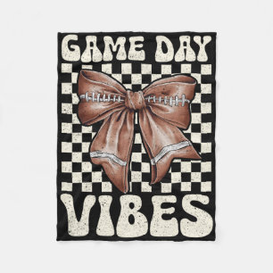 Game Day Vibes Groovy Coquette Bow Football Women Fleece Blanket
