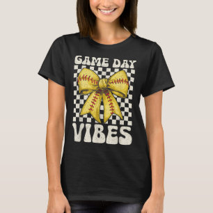 Game Day Vibes Groovy Coquette Bow Softball Women T-Shirt