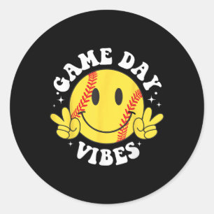 Game Day Vibes Smile Face Softball Mama Mum Sister Classic Round Sticker
