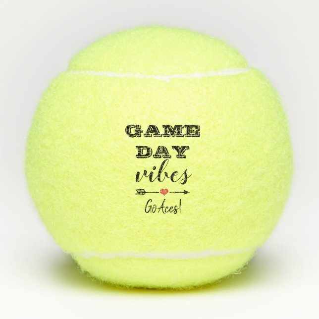 Game Day Vibes Team Heart Personalised Name Text Tennis Balls (Front)