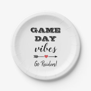 Game Day Vibes Team Heart Personalised Text Paper Plate