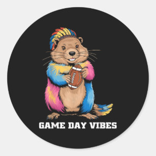 Game Day Vibes Tribal Groundhog Holding Football F Classic Round Sticker