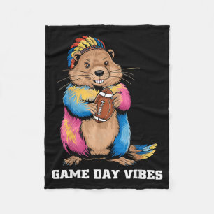 Game Day Vibes Tribal Groundhog Holding Football F Fleece Blanket