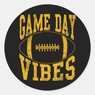 Game Day Vibes Yellow Football Distressed Classic Round Sticker