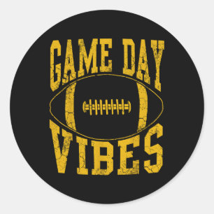 Game Day Vibes Yellow Football Vintage Distressed Classic Round Sticker