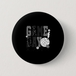 Game Day Volleyball Chequered Funny Volleyball  6 Cm Round Badge